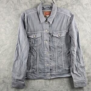 Levis Trucker Jacket Womens XL Gray Denim Jean Button Front Pockets Faded